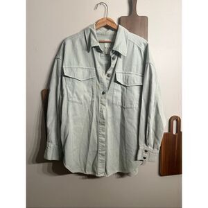 H&M Mint Green Cotton Collared Button Down Long Sleeve Denim Shacket Size Medium